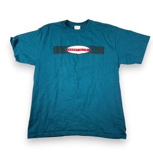 Vintage Perry Ellis Mens Teal Logo Tee/ Y2K Streetwear Men's T-Shirt Large